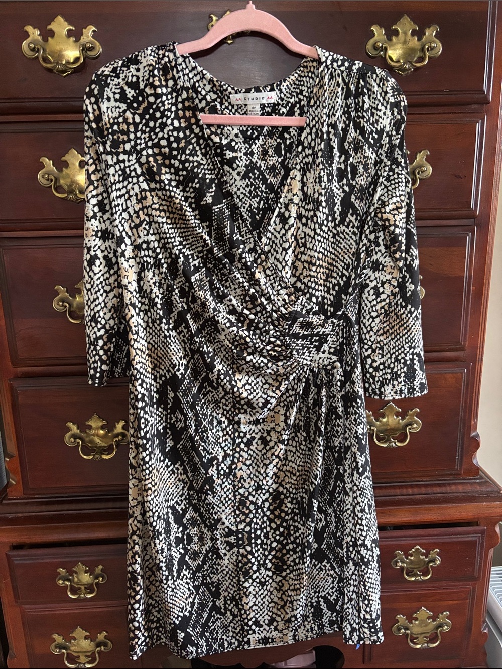 a.n.a Black & Cream Snakeskin Faux-Wrap Midi Dress